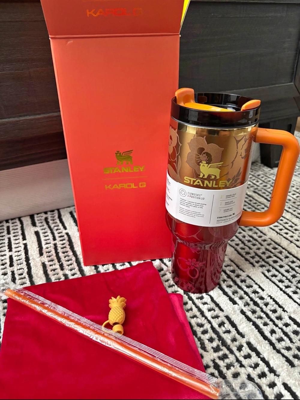 Karol G Stanley Orange Floral Travel Mug with Handle